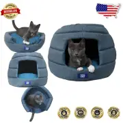 Cozy Luxury Cat Hideaway - Collapsible Bed & Cave in Blue Fabric