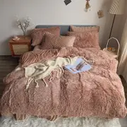 Fluffy Faux Mink & Velvet Fleece Quilt Cover Set - Soft Tan
