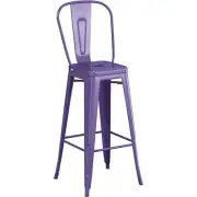 30'' High Purple Metal Cafe Restaurant Barstool Chair For Indoor or Outdoor