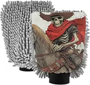 XYMZR Skelton Cowboy Horse Cool Absorbent Microfiber Car Wash Mitt, Funny Cute Anime Scratch Free for Cars Cleaning, Home Cleaning Mitts, 2 Pack, 10.24” L x 7.09” W