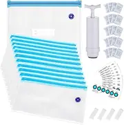 Lokkr 3D Printer Filament Storage Bag Kit Prevent and Monitor Moisture PLA Storage Dry Bags(12 x Vacuum Sealed Bags,1 x Hand Pump,20 x Desiccant,12 x Humidity Indicator Cards,4 x Sealing Clip),30x34cm