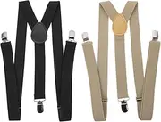 [Baluue] 2Pcs Adjustable Y Back Pant Suspenders for Men Women Elastic Costume Accessories for Weddings Dress Up Parties