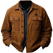 Men's Solid Color Cow Shirt Jacket Overshirt Long Sleeve Vintage Tribal Dailywear Fall Winter Collared Shirts Button Up 3D Print 2 Pockets 1pc Army Green Navy