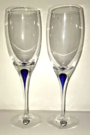 NWT ORREFORS INTERMEZZO BLUE 8" CRYSTAL WHITE WINE STEMMED GLASS - 2 AVAILABLE
