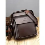 Men's Brown Black Faux Leather Crossbody Bag with Adjustable Shoulder Strap - Stylish and Practical Shoulder Bag, Messenger Bag for Work, Travel and Daily Use