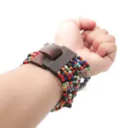 Multicolor Beaded Bracelet Glass Mother of Pearl Beads Elastic with Wooden Clasp