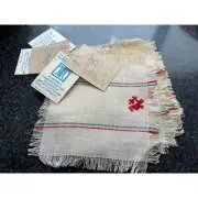 Vtg 1980 Six Russian Linen Cocktail Napkins Ivory Red Green Design Each NWT Fact