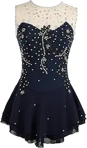 [Zagitova] Figure Skating Dress for Girls Graceful Open Back Printing Ice Competition Dance Outfits with Shiny Rhinestone