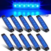 Thin Line 3.8" 6 LED Blue Side Marker Lights - Sealed Clearance Indicators for Trucks, Bus, Trailer, RV, Camper, Lorry, Van, UTV, Marine Boat Stern Light Decoration (10Pack)