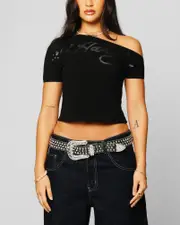 [ED HARDY] Ed Hardy Women's Aline Baby T-shirt Black - Size M M Black
