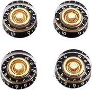 [Healifty] Guitar Buttons Pot Buttons with White Numbers for Gibson Epiphone Style Electric Guitar Parts Replacement 4 Pieces (Black and Yellow)