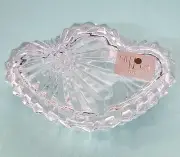 NIB Vintage Studio Nova Double Heart Lidded Crystal Trinket or Candy Dish