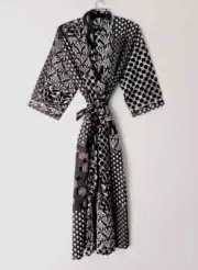 Indian 100% Cotton Long Kimono Robe Floral Patchwork Print Women Dressing Gown