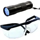 HQRP 12 LED UV 365 nM Blacklight Torch Light + UV Protecting Googles Glasses