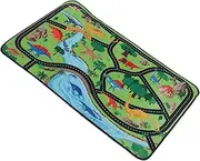 ABOOFAN Play Mat Dinosaur Car Rug for Non Slip Map Rug for Playroom Bedroom Foldable Educational Car Mat with Engaging Dinosaur