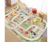 WSECOMM Kids Playroom Rug City Life Play Mat for Toy Cars and Trains, Play Area Rug with Rubber Backing Non-Slip Carpet, Kids Race Track Rug for Pla