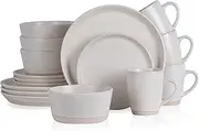 [Stone Lain] Jules Modern Stoneware 16-Piece Round Dinnerware Set, Plates and Bowls Sets, Dish Set for 4, White