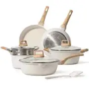CAROTE Pots and Pans Set Nonstick, White Granite Induction Kitchen Cookware Set,