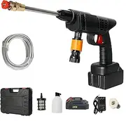 Portable Cordless Pressure Washer, High Pressure Electric Water Gun, Battery Powered Power Stream Pressure Washer with 2 Nozzle & 1 Foam Spray Can for Car Floor Yard Window Clean