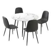 Oikiture 110cm Round Dining Table with 4PCS Dining Chairs PU Grey