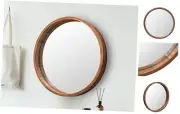 Round Wood Mirror 24 Inch Farmhouse Wall Mirror Wooden Framed Brown Circle