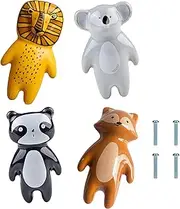 4 Pieces Cute Animal Knobs Kid Handles Ceramic Knobs Child Drawer Pulls Animal Cabinet Handles Lovely Cupboard Knobs Nursery Drawer Handle with Screws for Room Bedroom Bathroom Kitchen Door Dressers