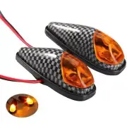 2x Universal Flush Mount Indicators Carbon Look Amber Lens Micro Teardrop 60mm