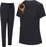 [M&M SCRUBS] Women's Essential Jogger Scrub Set Nursing Uniform 10 Pockets Stretch Scrub Top and Pant