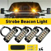 4x Amber 12 LED Car Truck Beacon Warning Hazard Flash Strobe Light US