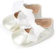 Sawimlgy Baby Girls Mary Jane Sequins Crown Flats PU Leather Wedding Party Princess Ballet Shoe Infant Rubber Sole Prewalker Toddler First Crib Shoes
