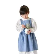 Catzon Girls Linen Cotton Apron Adjustable Bib for Cooking Painting-Blue