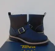 TEVA BLACK ROWENA BUCKLE WATERPROOF LEATHER MAXCOMF BOOTS, US 8.5/ EUR 39.5 ~NIB