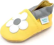 [Dotty Fish] Soft Sole Leather Baby Shoes. 3-4 Years. Yellow Daisy.