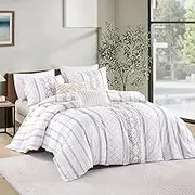 Boho Duvet Cover Queen - 100% Cotton Boho Patterned Queen Duvet Cover Set for All Season,3 Piece Striped Modern Duvet Cover Queen Size with Zipper Closure & 8 Ties (90"x90", No Comforter)