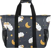 [sanluoli] Tote Bags For Women Foldable Beach Tote Sandproof Canvas Laundry Bag Travel, Cartoon Sheep Moon Black, 1 size