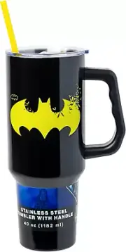 DC Comics Batman Stainless Steel Tumbler with Handle Featuring the Bat Signal, F
