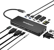 Simplecom CHN613 USB-C 13-in-1 Multiport Docking Station Dual HDMI + VGA Triple Display USB 3.2 Gen 2 10Gbps