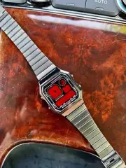 Crimson Circuit – Modified Watch Based on Casio A130 – Deep Red Digital-Analog