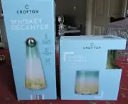 Crofton Whiskey Decanter 37 Fl Oz Glass + 4 Whiskey Glasses 8 Oz. NEW in BOX