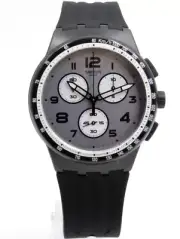 New Swatch Originals NoCloud Black Silicone Chrono Watch 42mm SUSB103 $130