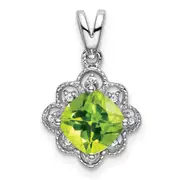 14k White Gold Peridot and Real Diamond Scalloped Pendant