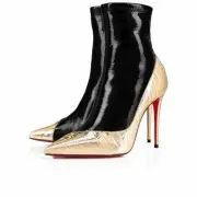 Christian Louboutin Bibooty 100 Black Platine Gold Patent Ankle Heel Boot 38.5