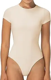 [Sunzel] Bodysuits for Women with Tummy Control- Crew Neck Short Sleeve Thong Body Suits Sexy Compression T shirts Tops