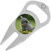 Cute Gray Bunny Golf Ball Marker Divot Repair Tool Bottle Opener