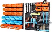 HORUSDY 64-Piece Parts Storage Bin Organiser, Wall Mounted 3-Size Bins Durable Tool Holder Set with Assorted Pegboards and Bins for Garage, Workshop and Home Organisation