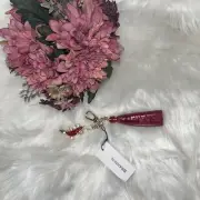 New Brahmin Melbourne CROC Lth Crystal Tassel Bag Charm Key Fob HEARTBREAKER Red
