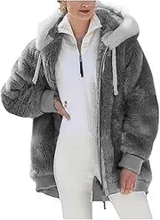 [Suhorseful] Winter Coats for Women 2024 Cozy Flannel Fleece Lined Sherpa Jacket Loose Zipper Warm Comfy Thick Outerwear