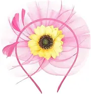 [Ipetboom] Sunflower Fascinator Hat Mesh Yarn Flower Headband for Women Wedding Church Tea Party Accessory