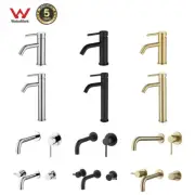 Decaura Brass Basin Mixer Curved Spout Bathroom Vanity Wall Tap Set Faucet WELS