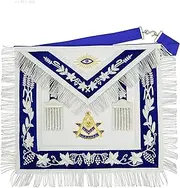 Masonic Past Master Silver Bullion 100% Lambskin Apron - Hand Embroidered, White / Blue